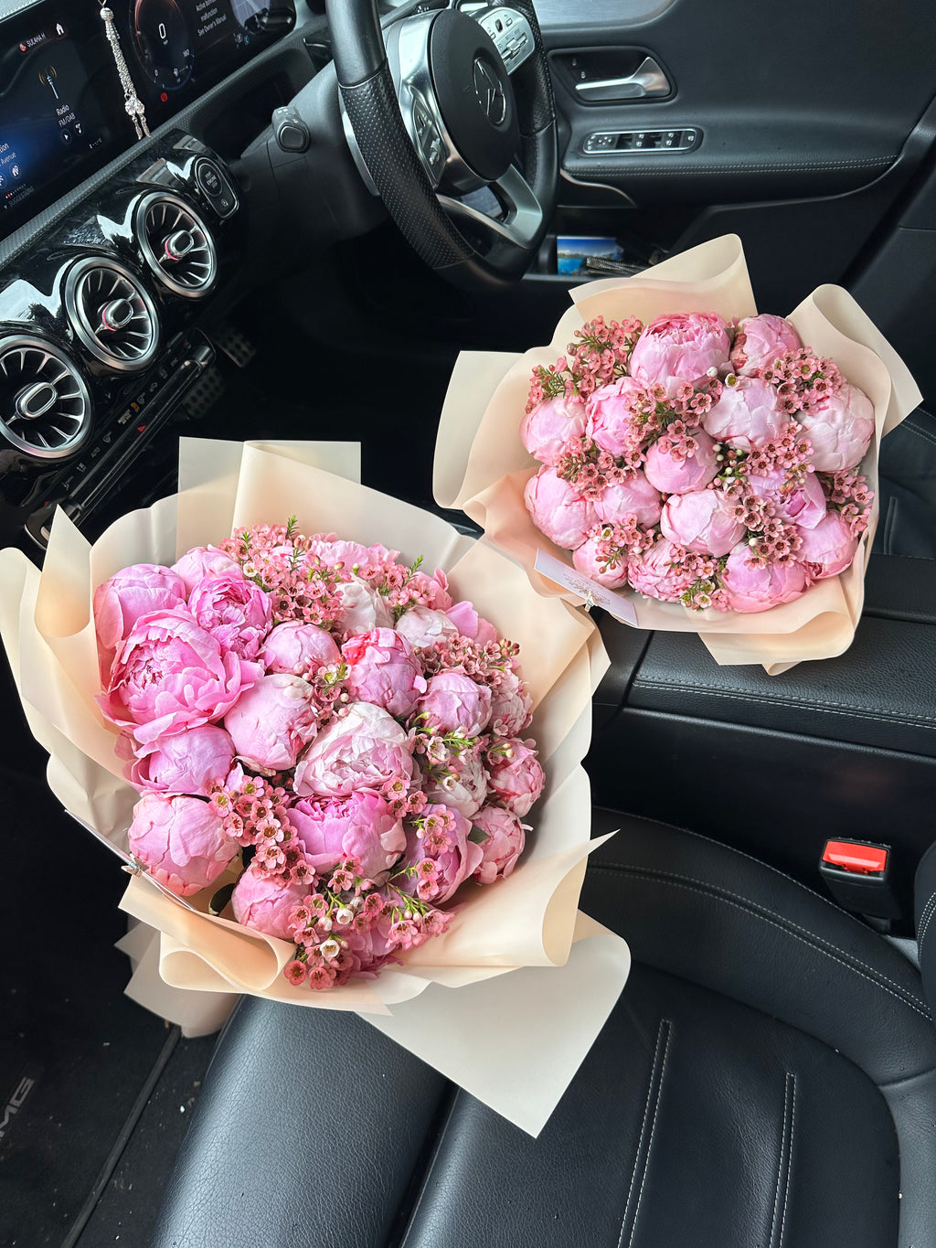 25 Pink Peonies with Wax Flower