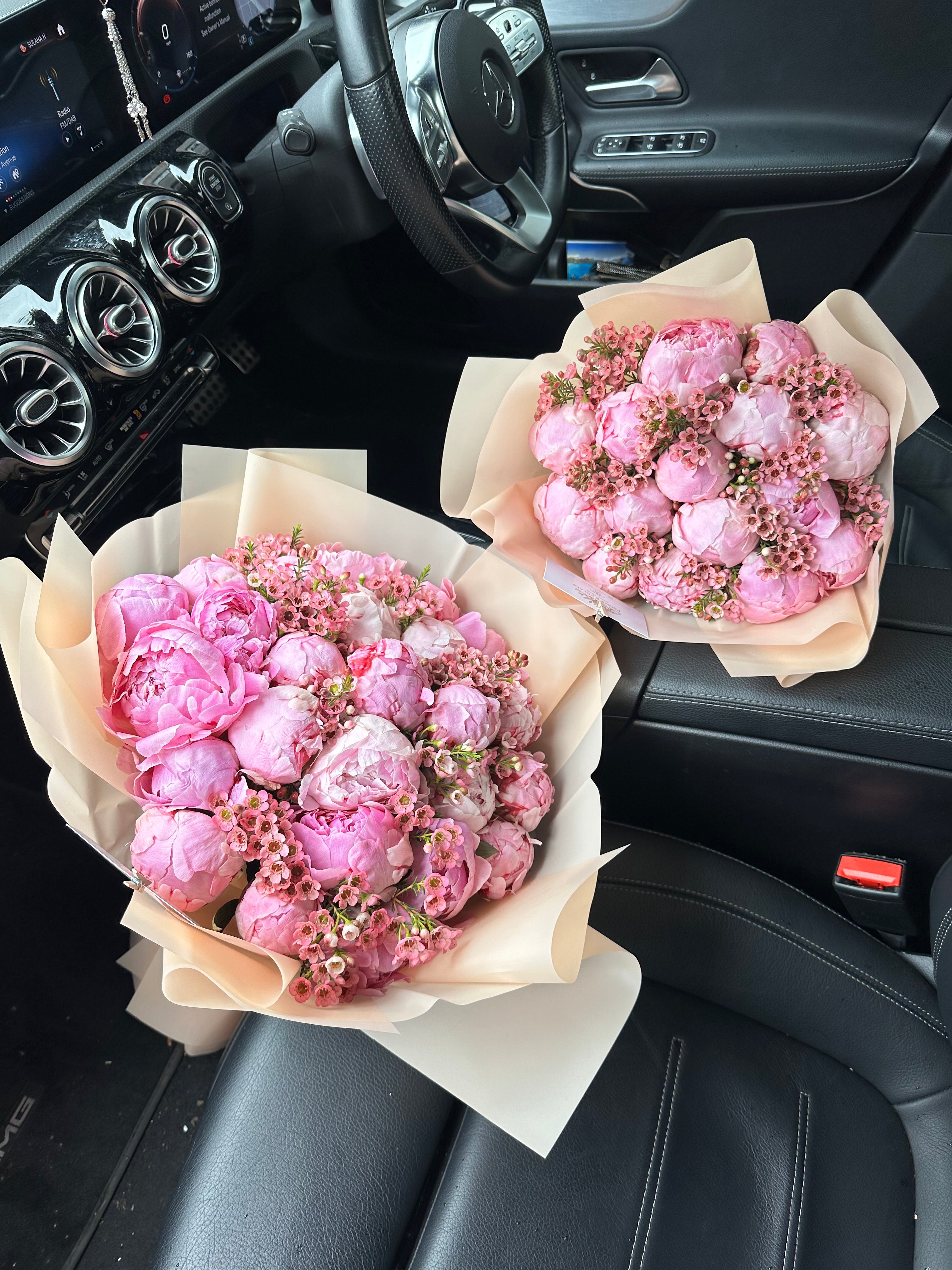 25 Pink Peonies with Wax Flower