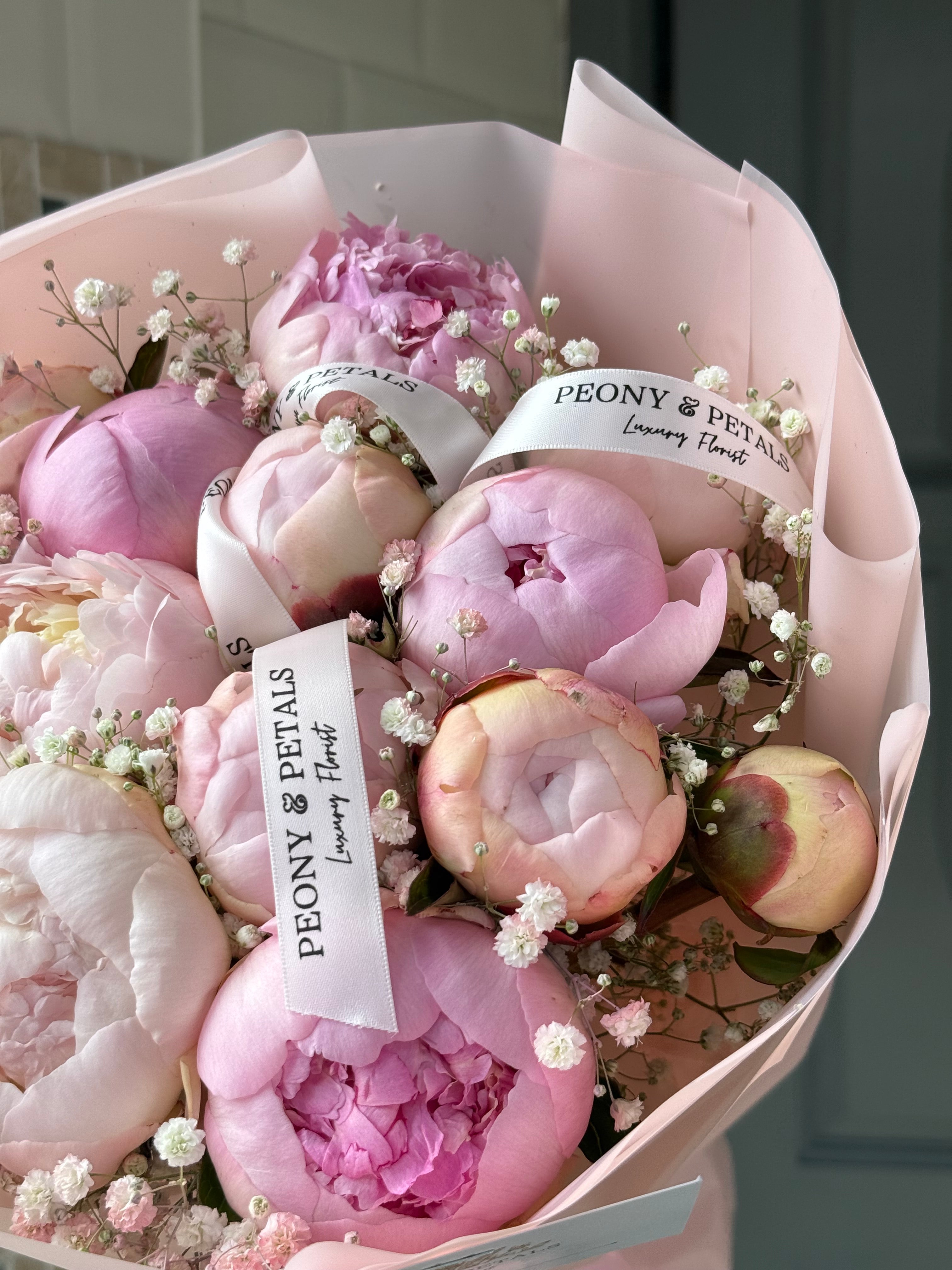 15 Pink Peony Stems with Gyp