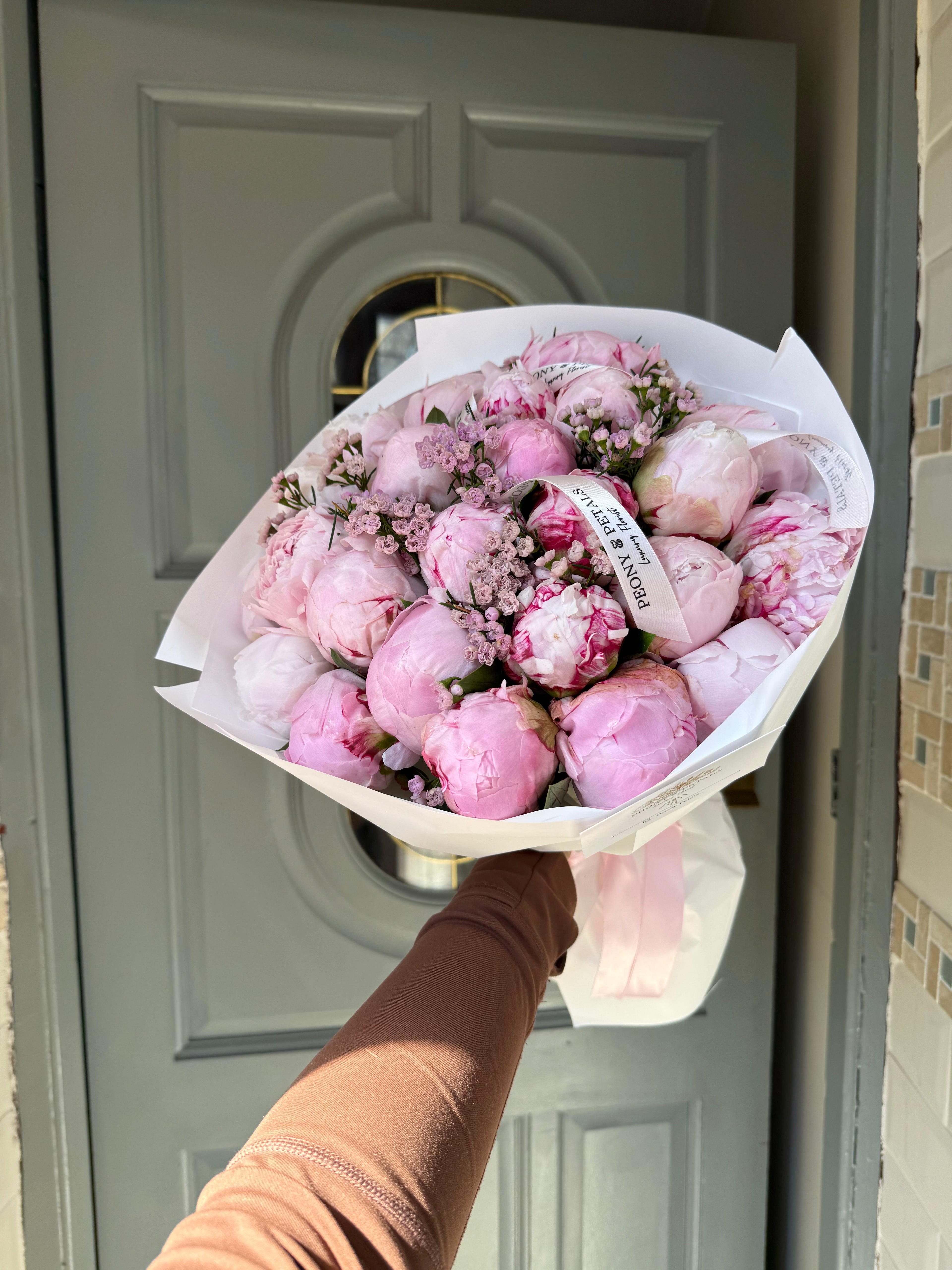 15 Pink Peony Stems with Wax Flower