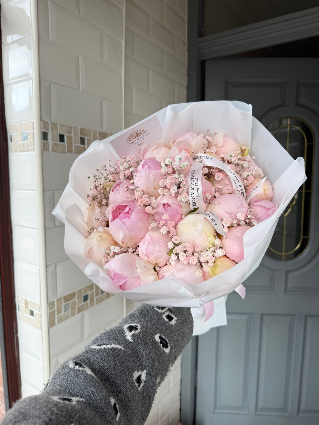 20 Pink Peonies with Gyp