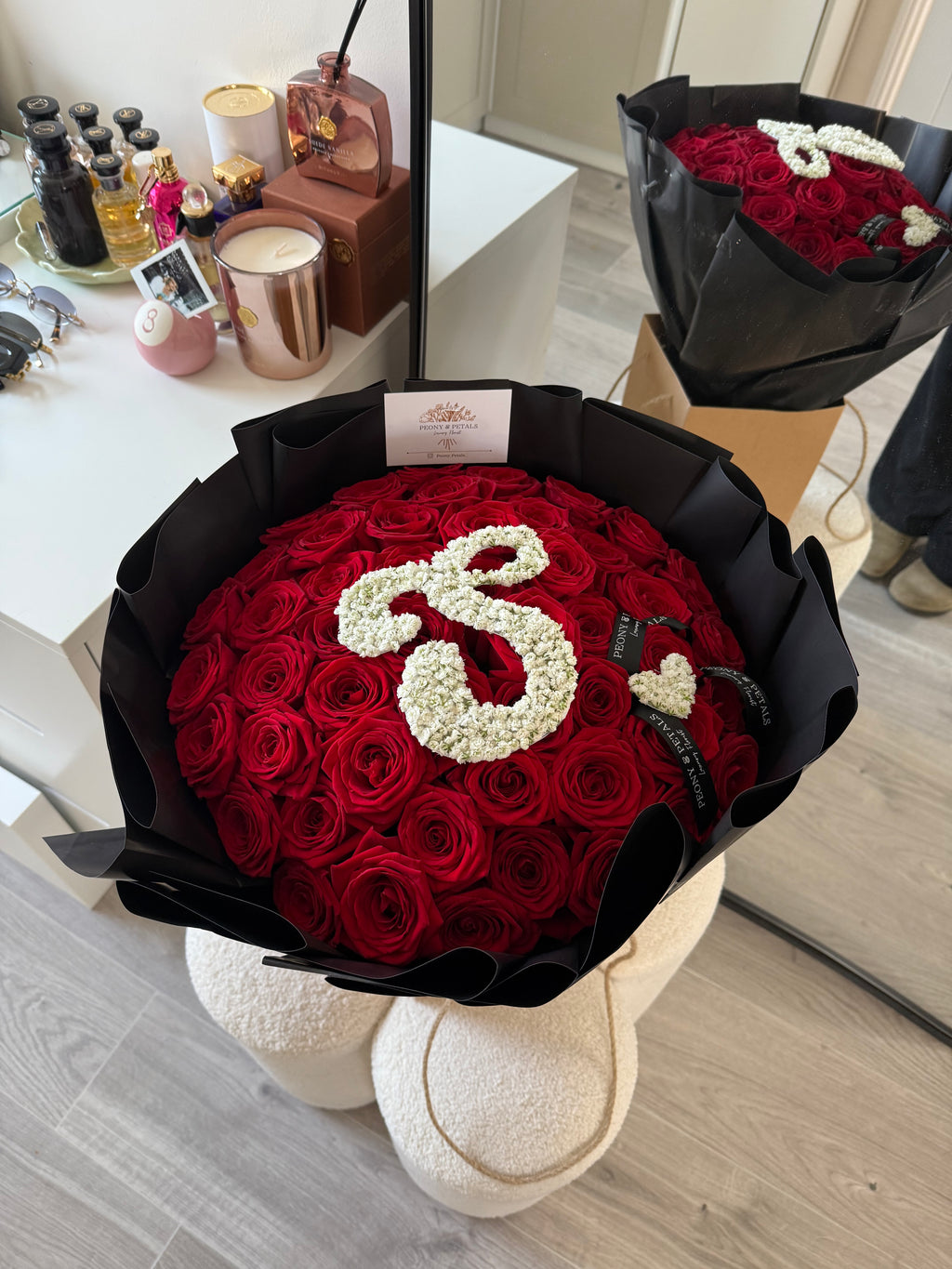 50 Naomi Red Roses with Gyp Initial & Heart