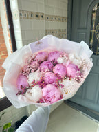 15 Peony Stems with Wax Flower | Mixed