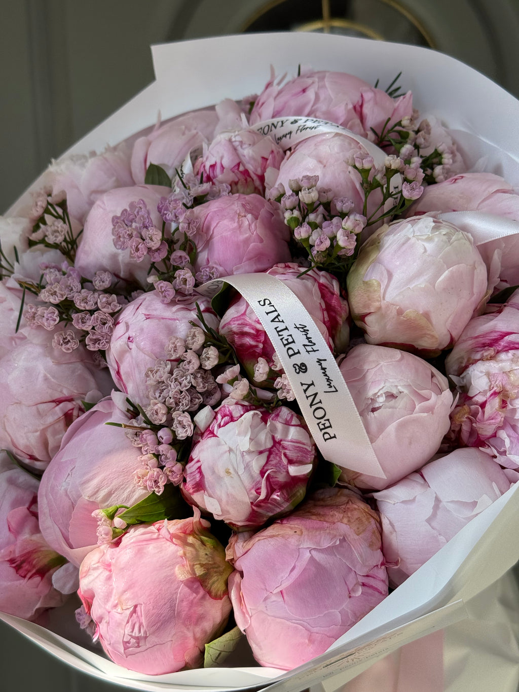 15 Pink Peony Stems with Wax Flower
