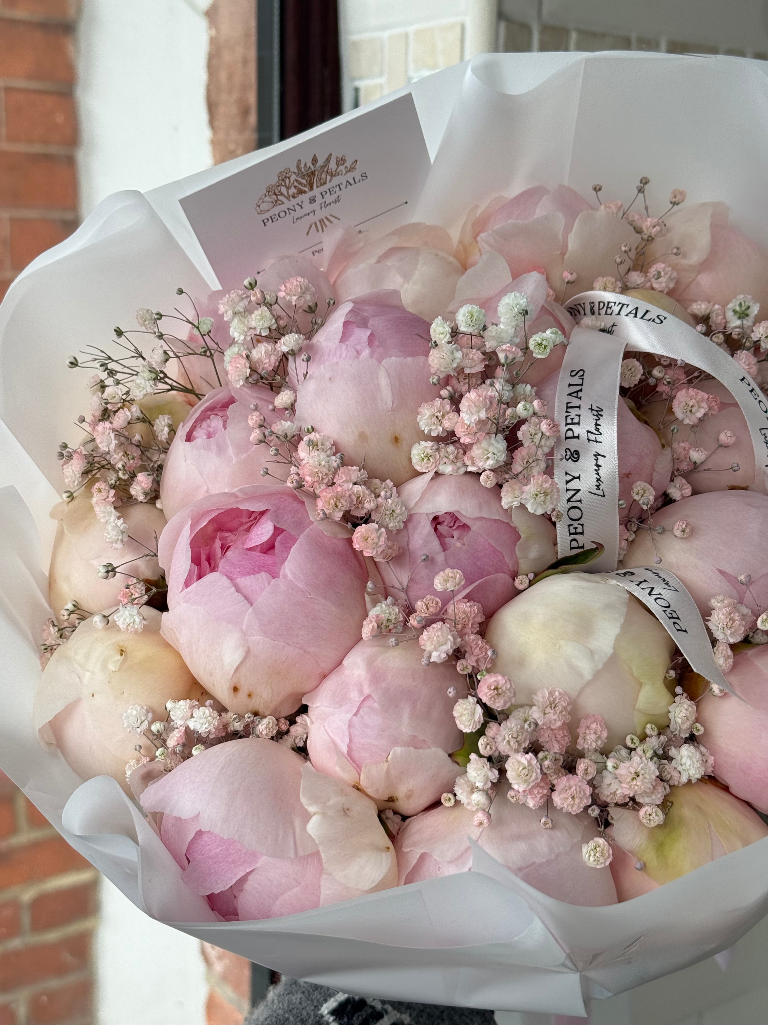 20 Pink Peonies with Gyp