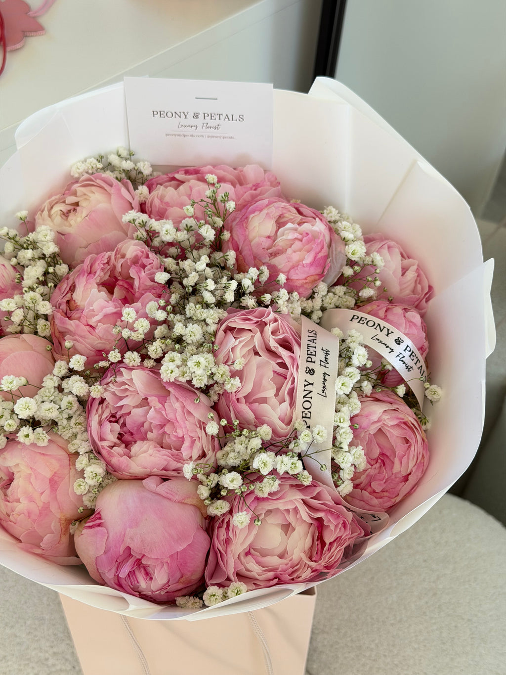 15 Pink Peony Stems with Gyp