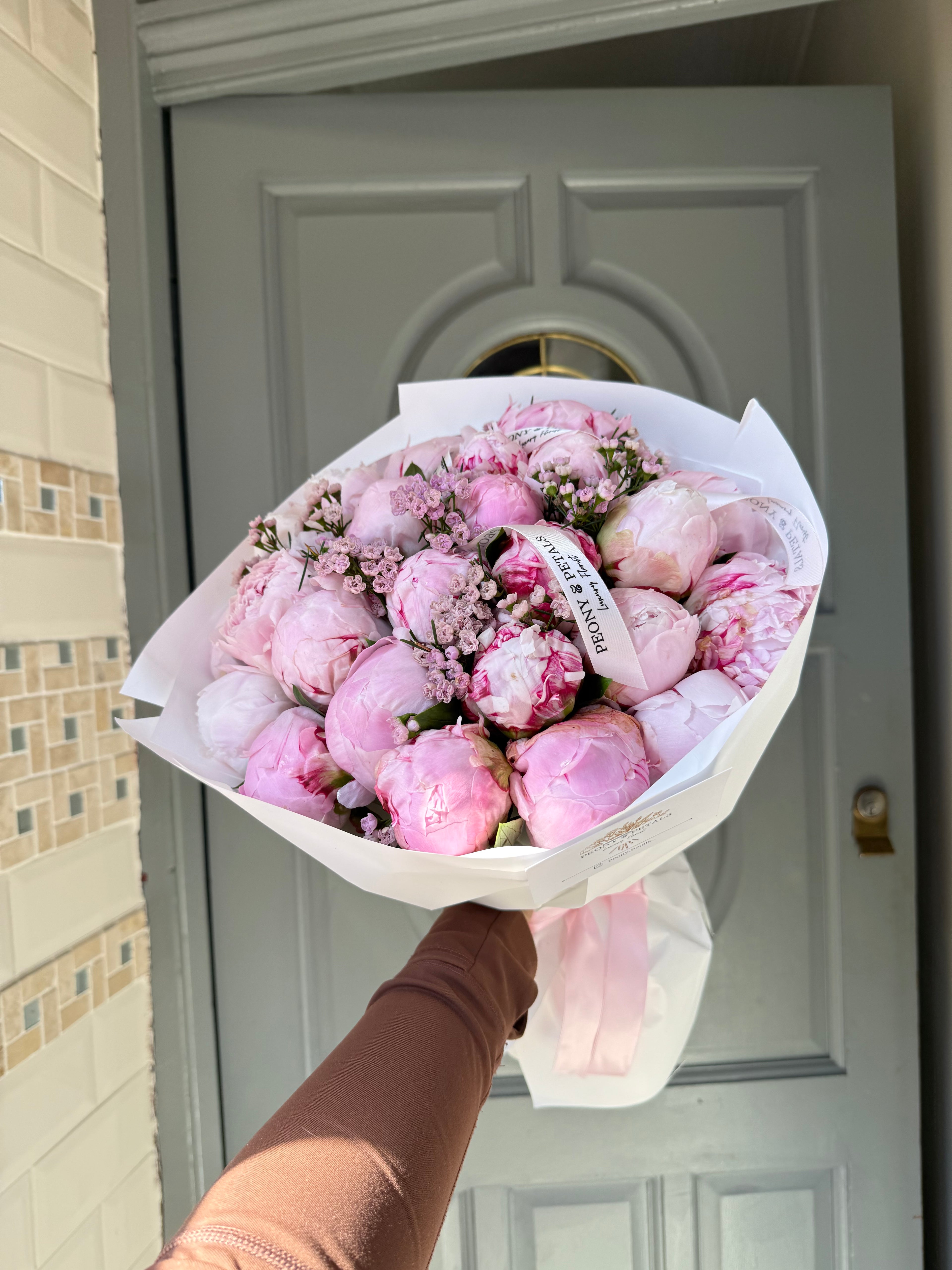 15 Pink Peony Stems with Wax Flower