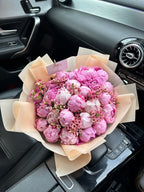 25 Pink Peonies with Wax Flower