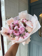 25 Pink Peonies with Wax Flower