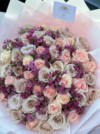50 Roses with Wax Flower