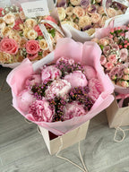 10 Pink Peony Stems with Wax Flower