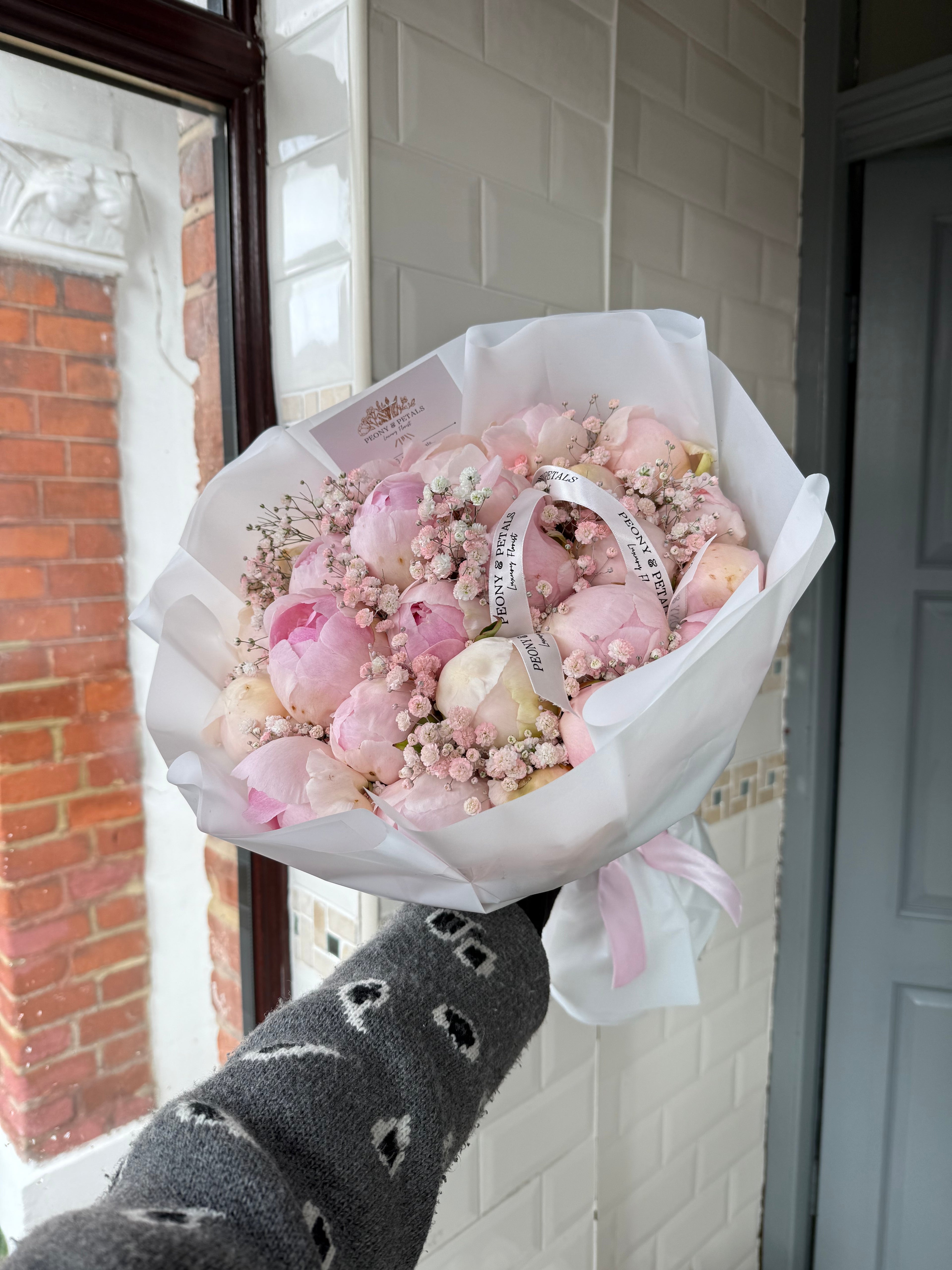 20 Pink Peonies with Gyp