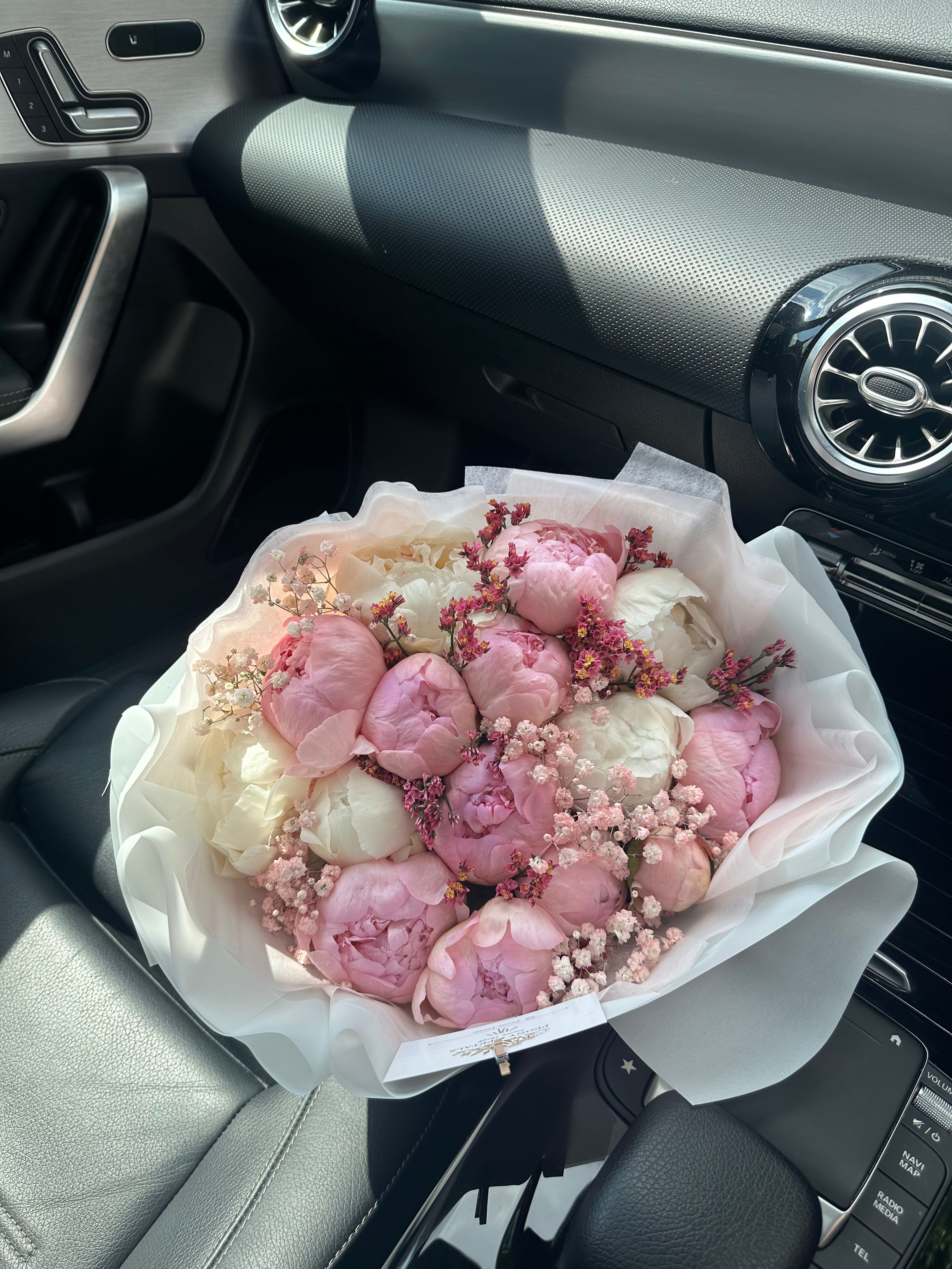 15 Peony Stems with Wax Flower | Mixed