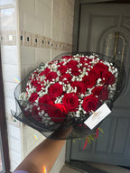 40 Naomi Red Roses with Gyp In-between