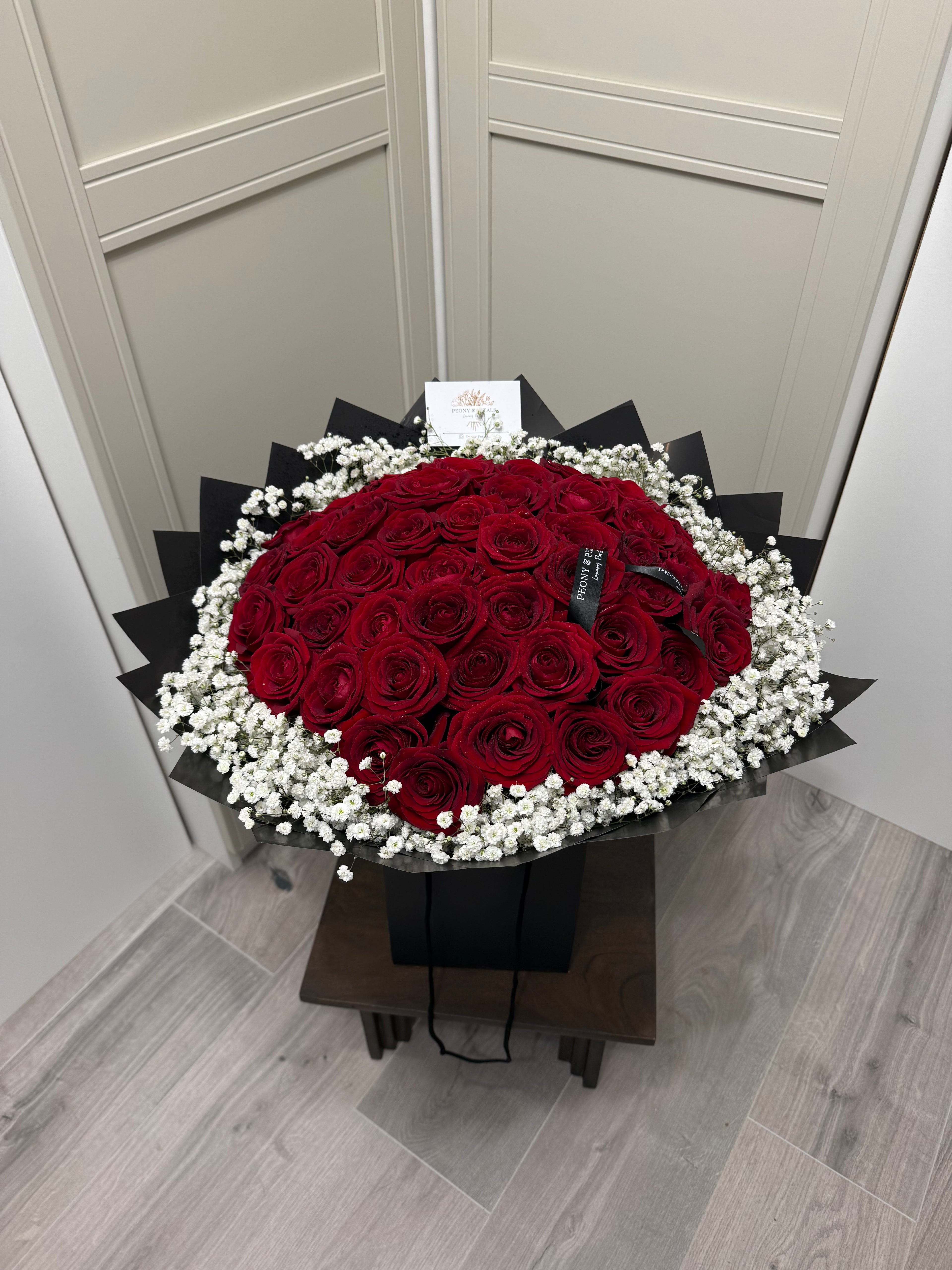 50 Naomi Red Roses with Gyp Edge |