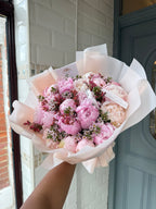 25 Pink Peonies with Wax Flower