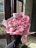 10 Pink Peony Stems with Wax Flower