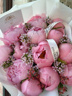 15 Pink Peony Stems with Wax Flower