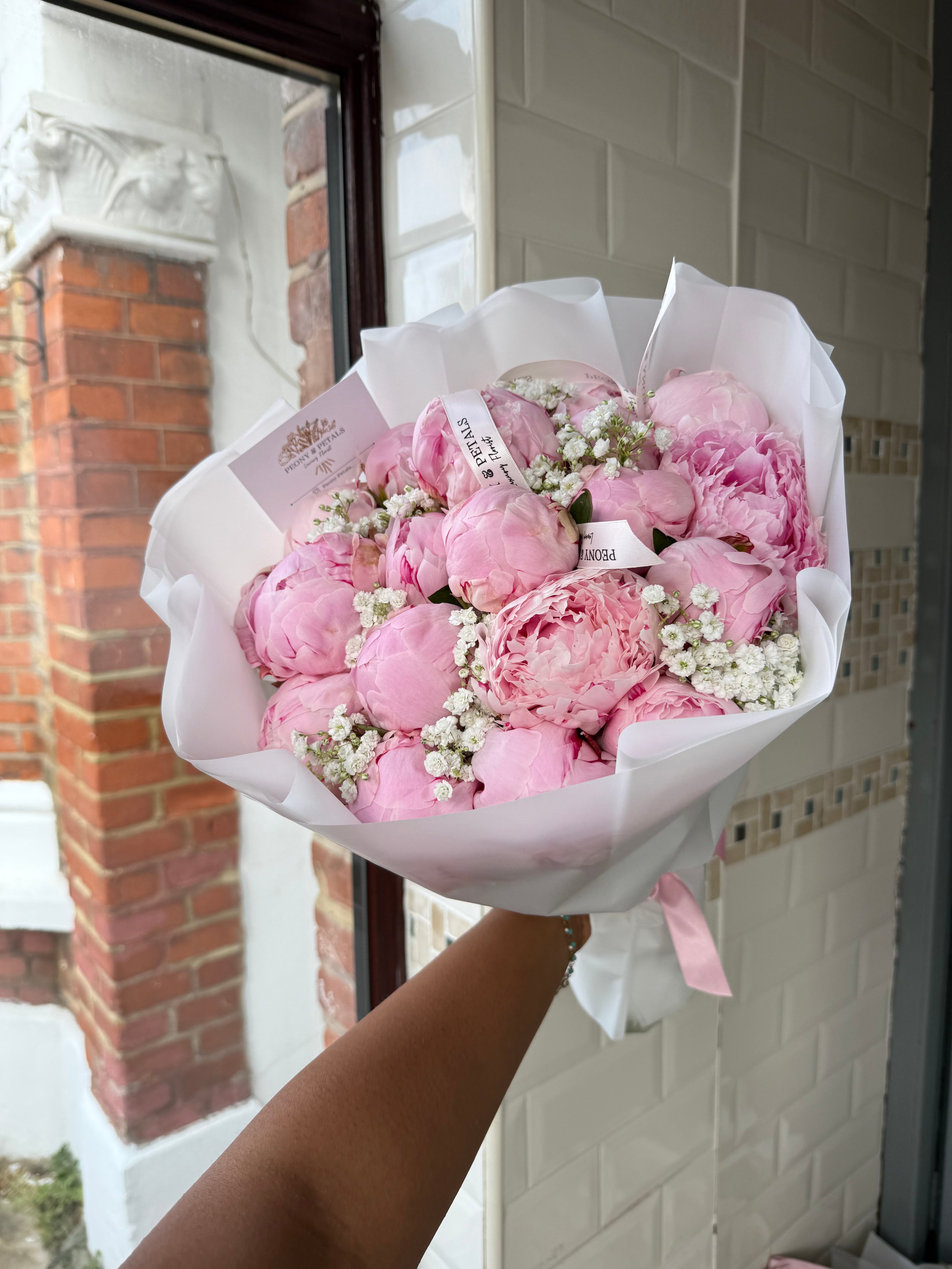 15 Pink Peony Stems with Gyp