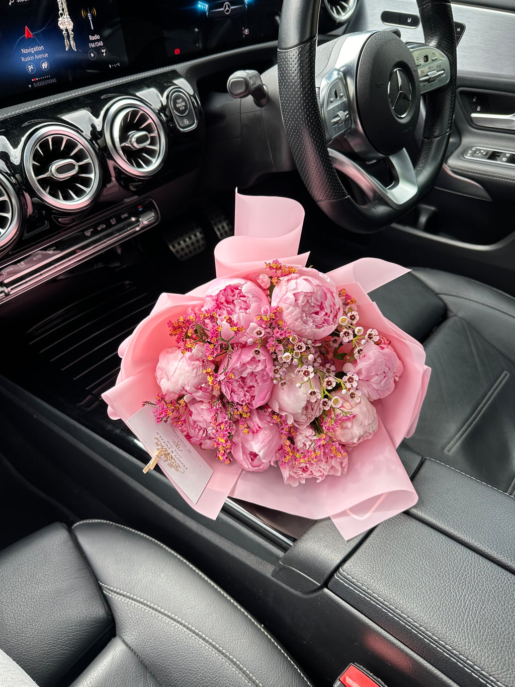 10 Pink Peony Stems with Wax Flower