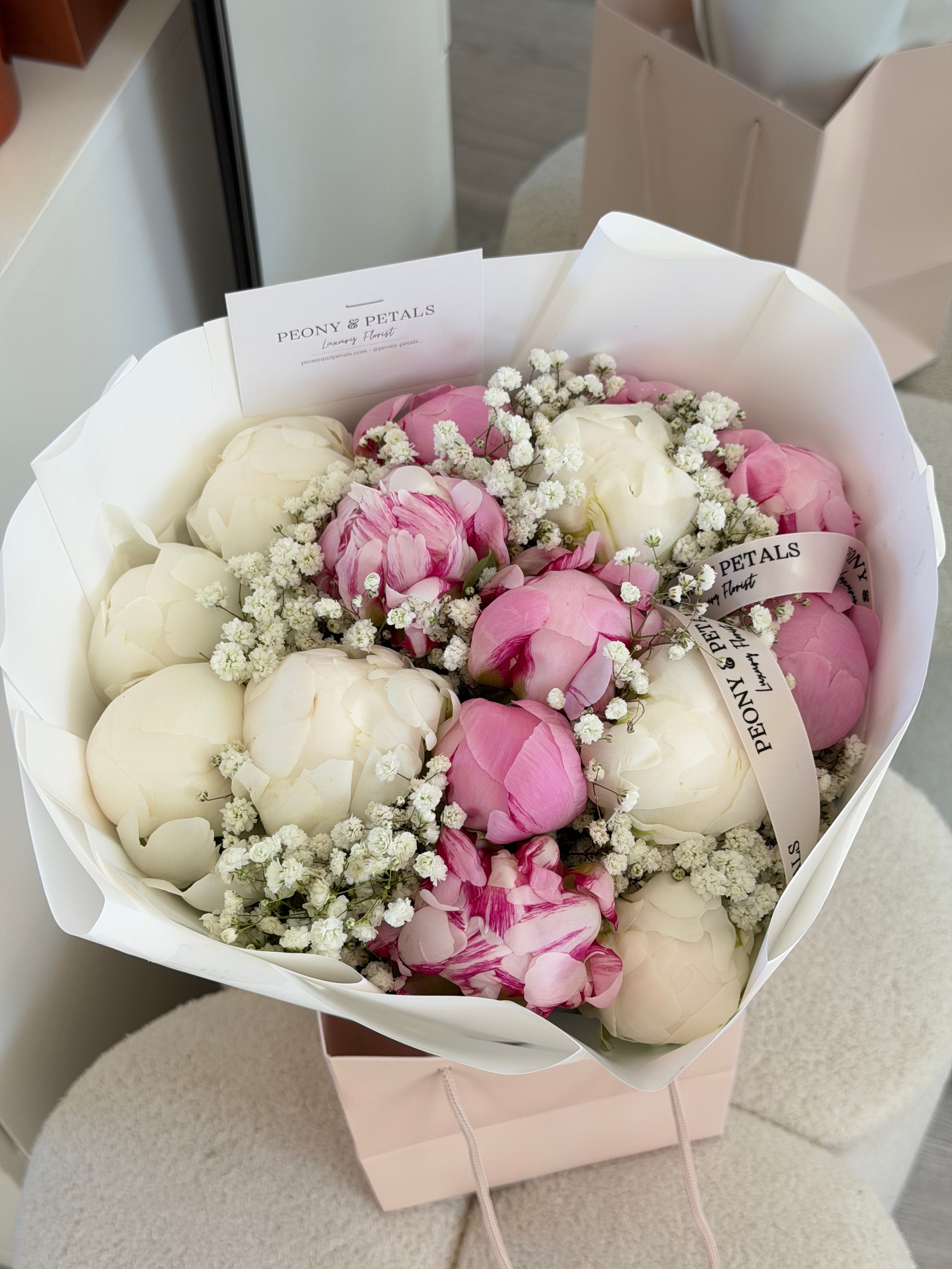 15 Peony Stems with Gyp | Mixed