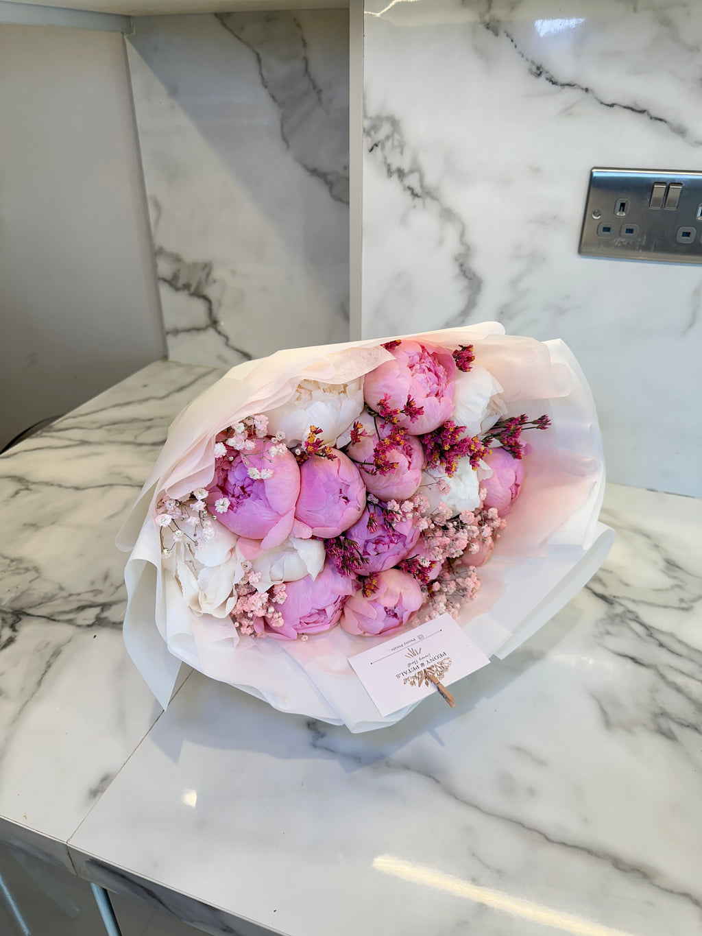 15 Peony Stems with Wax Flower | Mixed