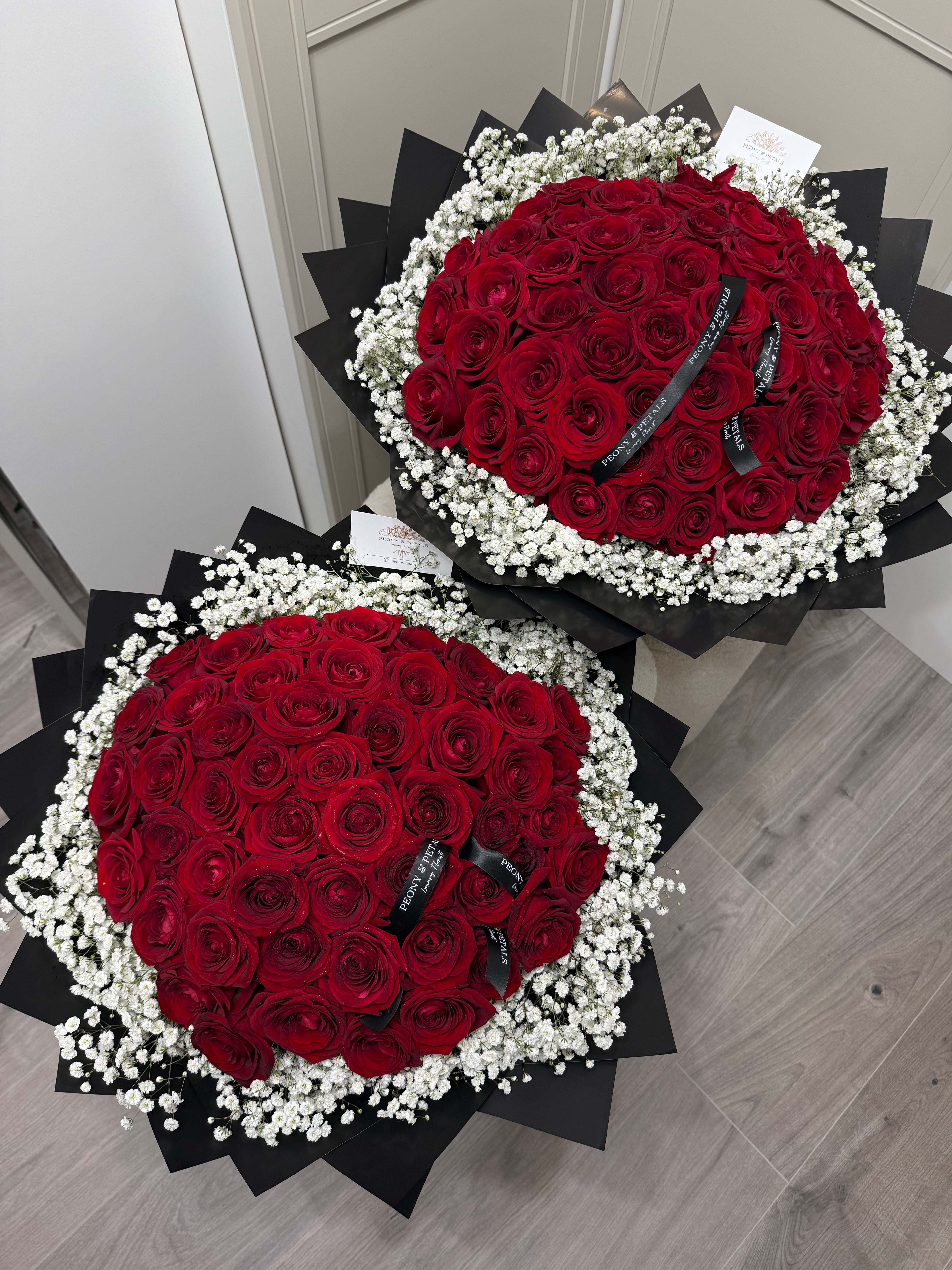 50 Naomi Red Roses with Gyp Edge |