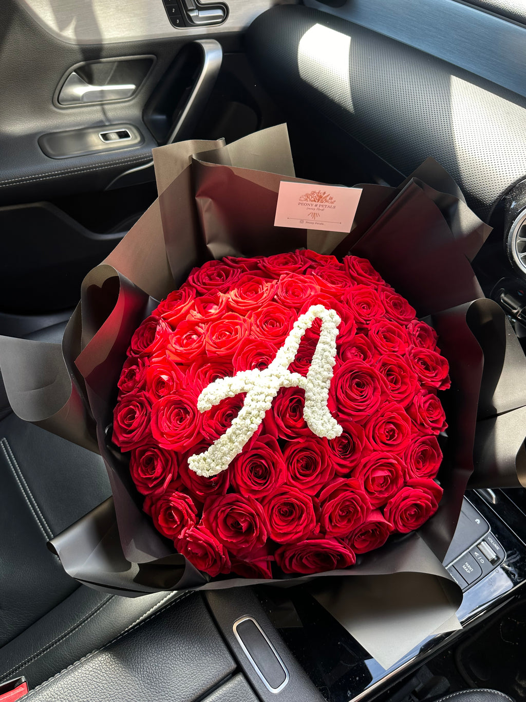 50 Naomi Red Roses with Gyp Initial & Heart