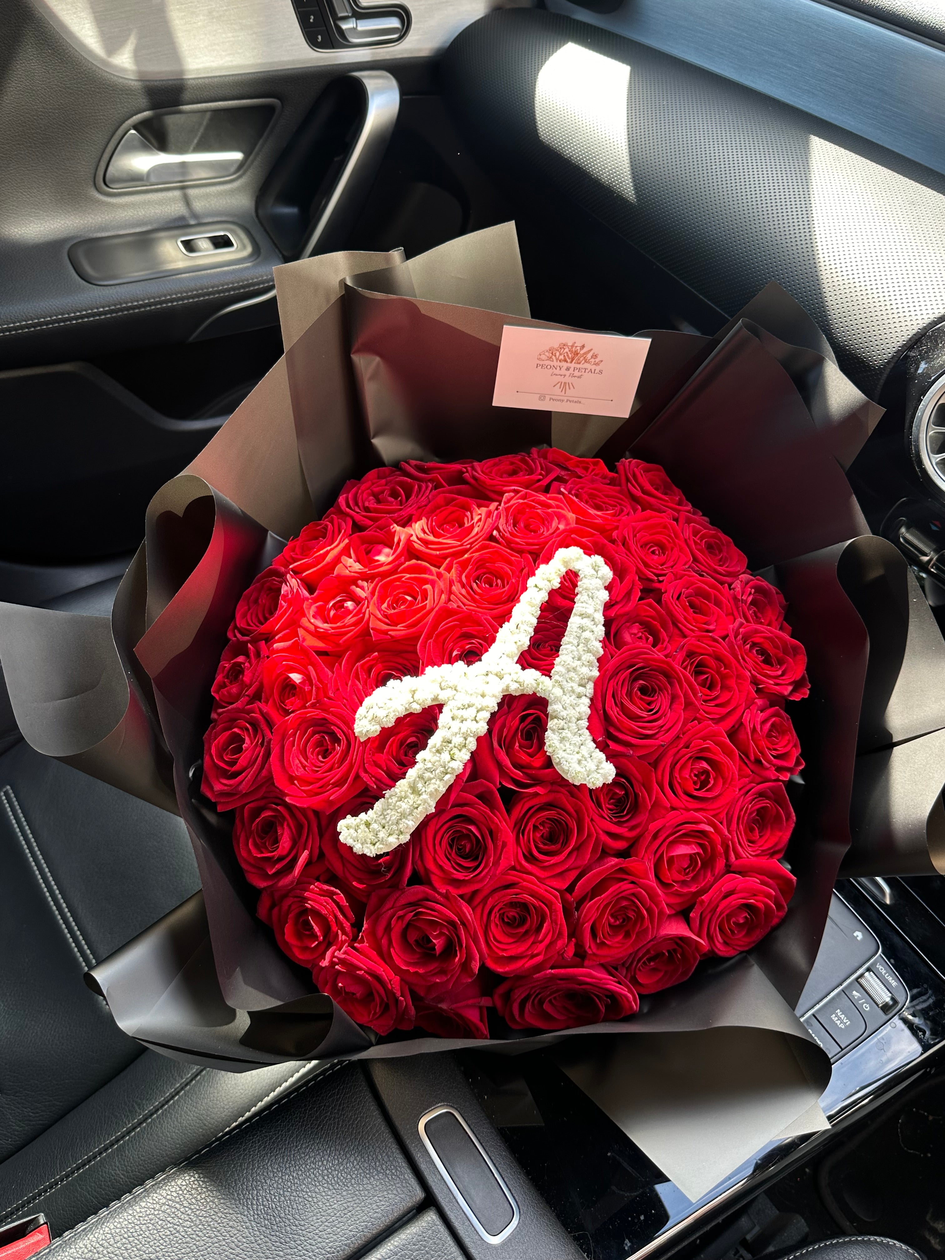 50 Naomi Red Roses with Gyp Initial & Heart