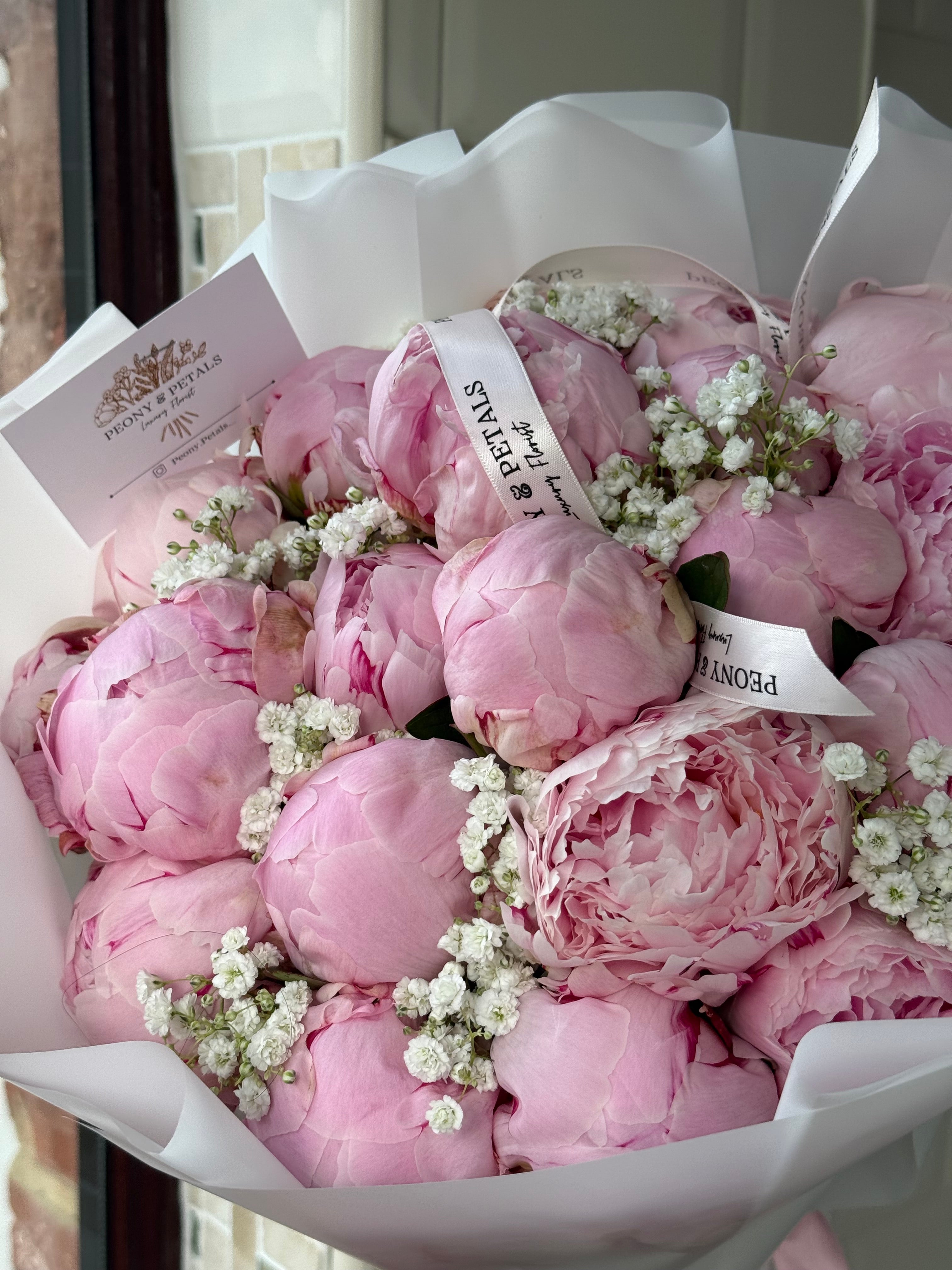 15 Pink Peony Stems with Gyp