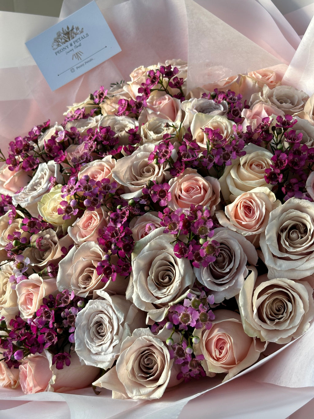 50 Roses with Wax Flower